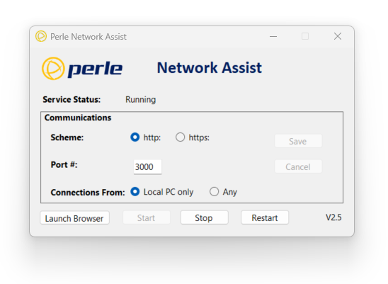 Captura de pantalla del del administrador de servicios Network Assist